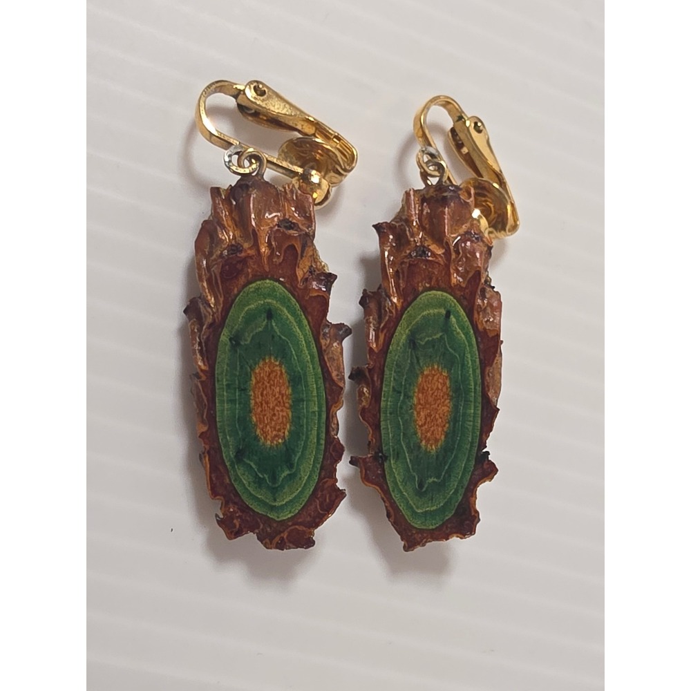 Unbranded Banksia Pod Clip On Earrings OS Green Brown Excellent Vintage